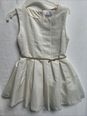 Mayoral Chic Ivory Fit-and-Flare Dress with Gold Trim. Size 10. NWT.